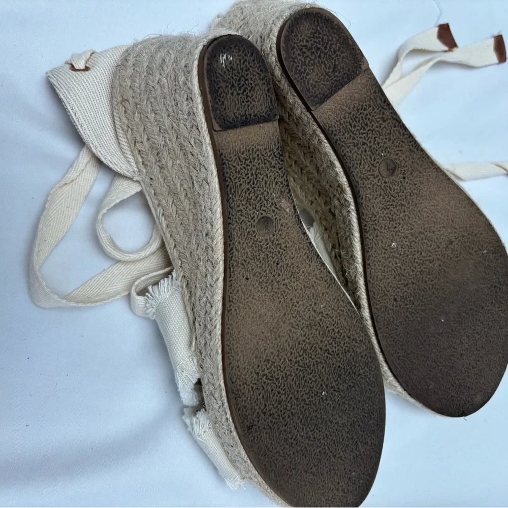 Serra Cream Espadrille Wedges with Textured Fabric Tie Up Boho